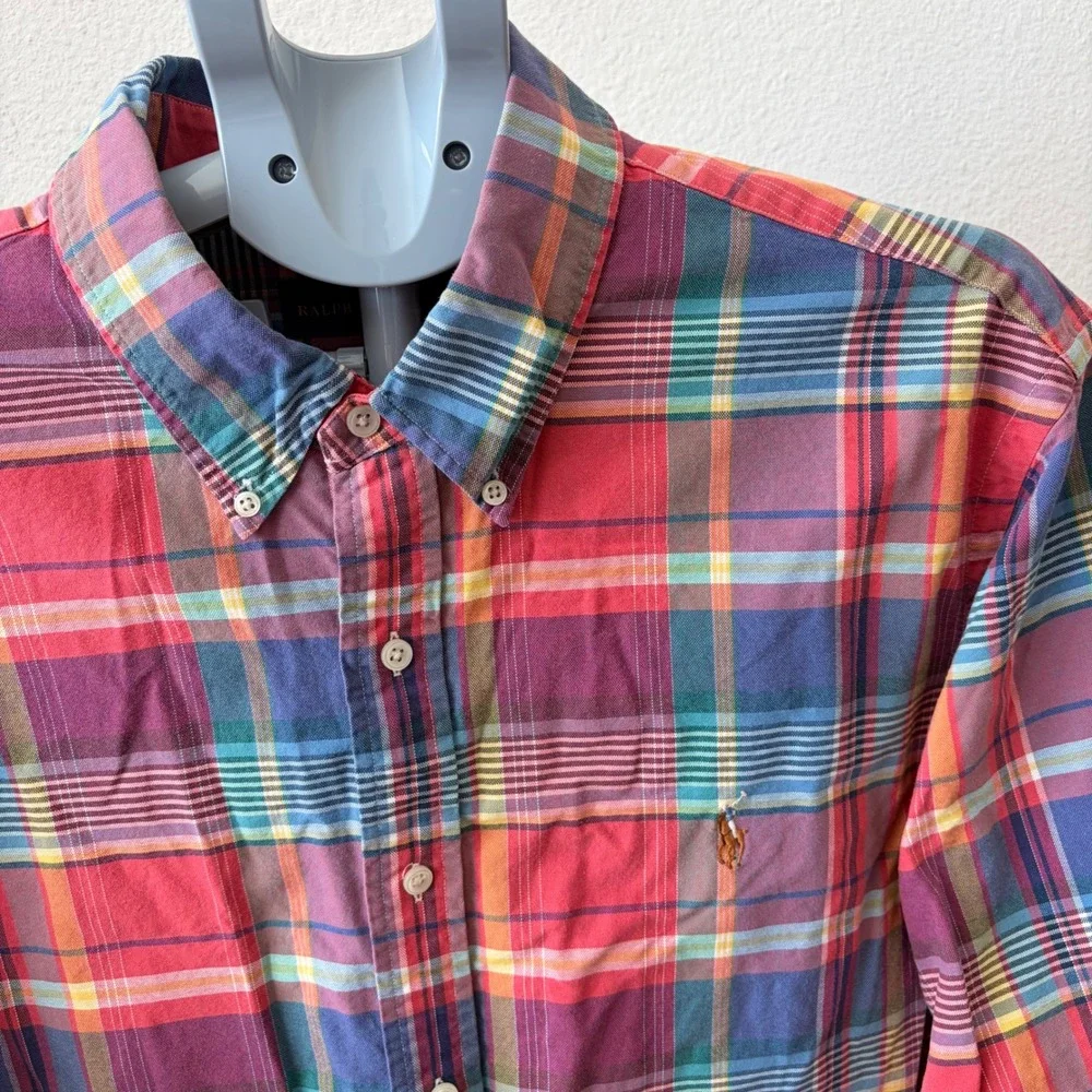 Ralph Lauren Plaid Button Down Mens XXL Multicolor Long Sleeve Shirt Flesh Pony